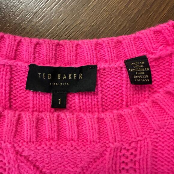 Ted Baker Cable Knit Sweater Barbie Hot Pink Preppy Girly Feminine Sz 1 (US 4) - Picture 2 of 6